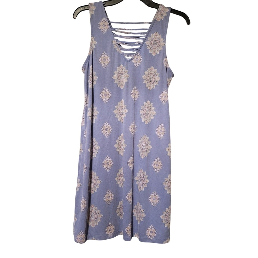 Pink Republic‎ Blue Medallion Ribbed Cage Back Sleeveless Dress XL Periwinkle